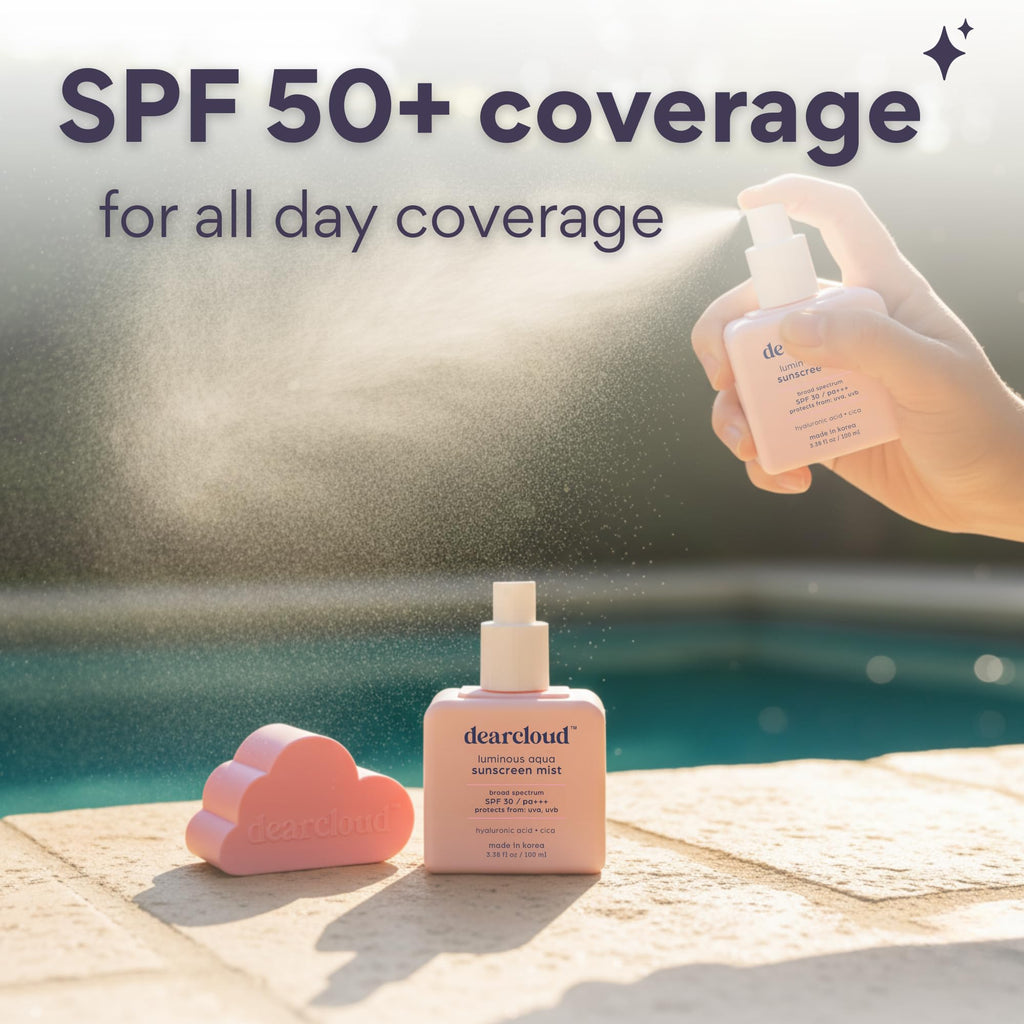 Dearcloud Luminous Aqua Sun Mist SPF 30 – Korean Cica + Hyaluronic Acid Spray Sunscreen