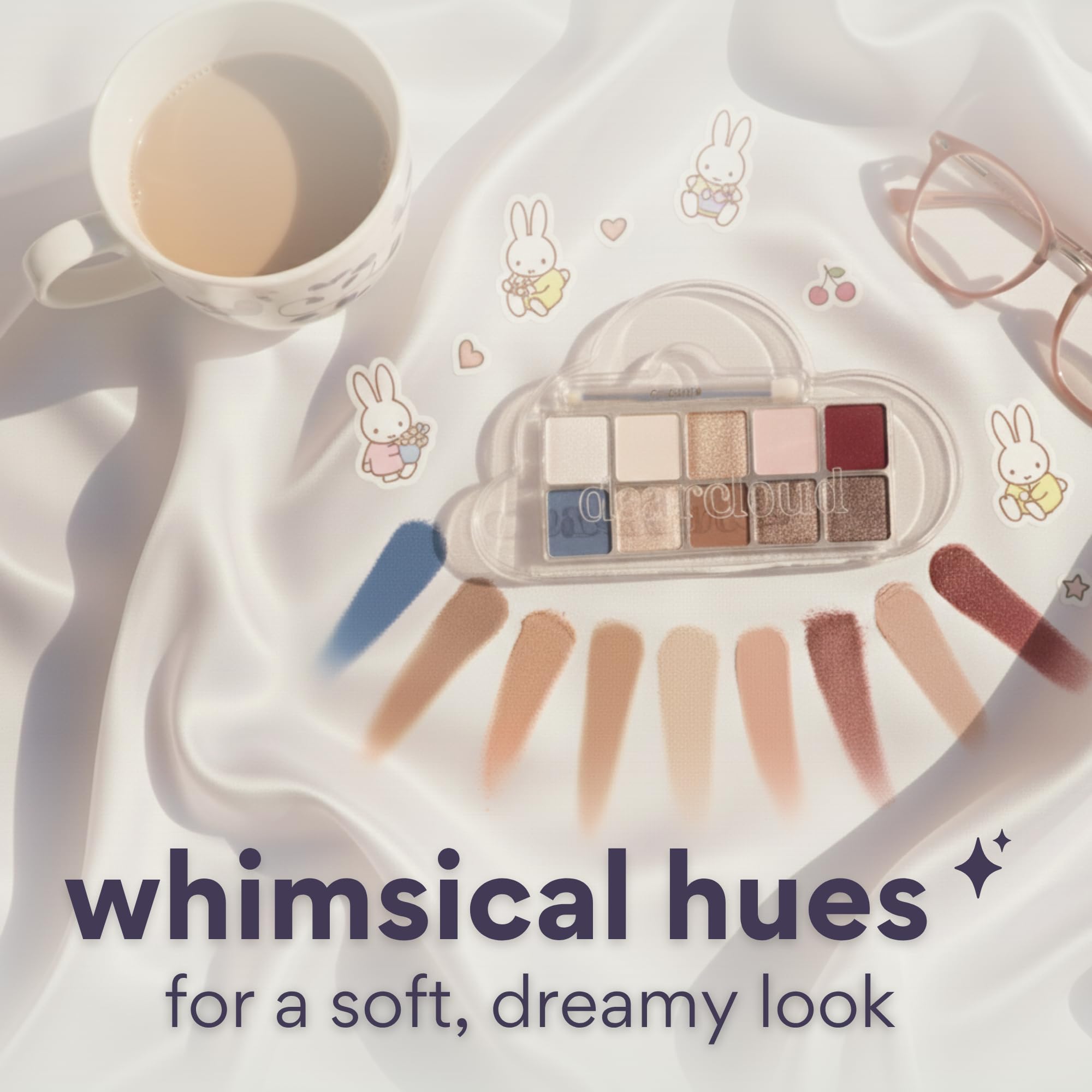 dearcloud Miffy Sky & Shadow Eye Shadow Palette — 10 Ultra-Fine Pigments & Dual-Ended Brush