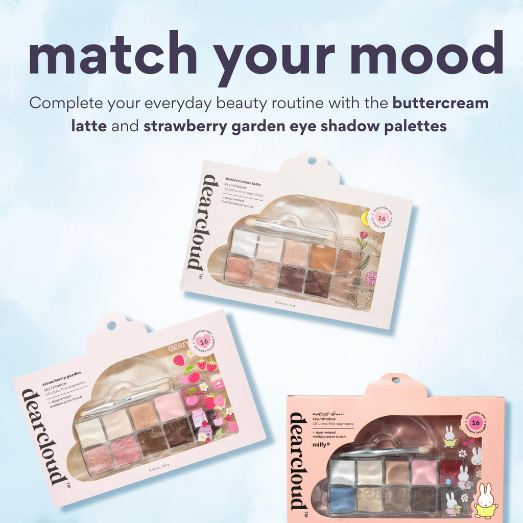 dearcloud Miffy Sky & Shadow Eye Shadow Palette — 10 Ultra-Fine Pigments & Dual-Ended Brush