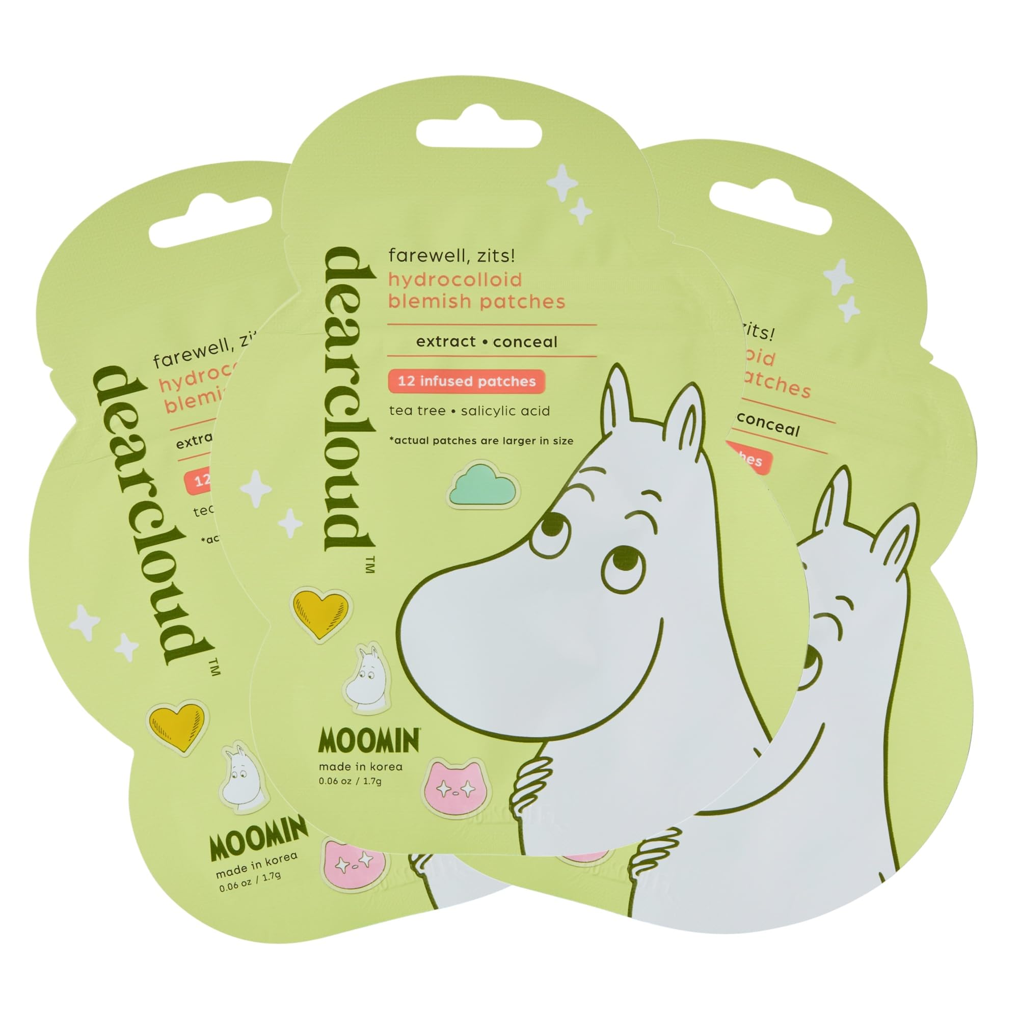 Dearcloud Moomin Hydrocolloid Blemish Patches – 36 Count with Tea Tree Oil & Salicylic Acid