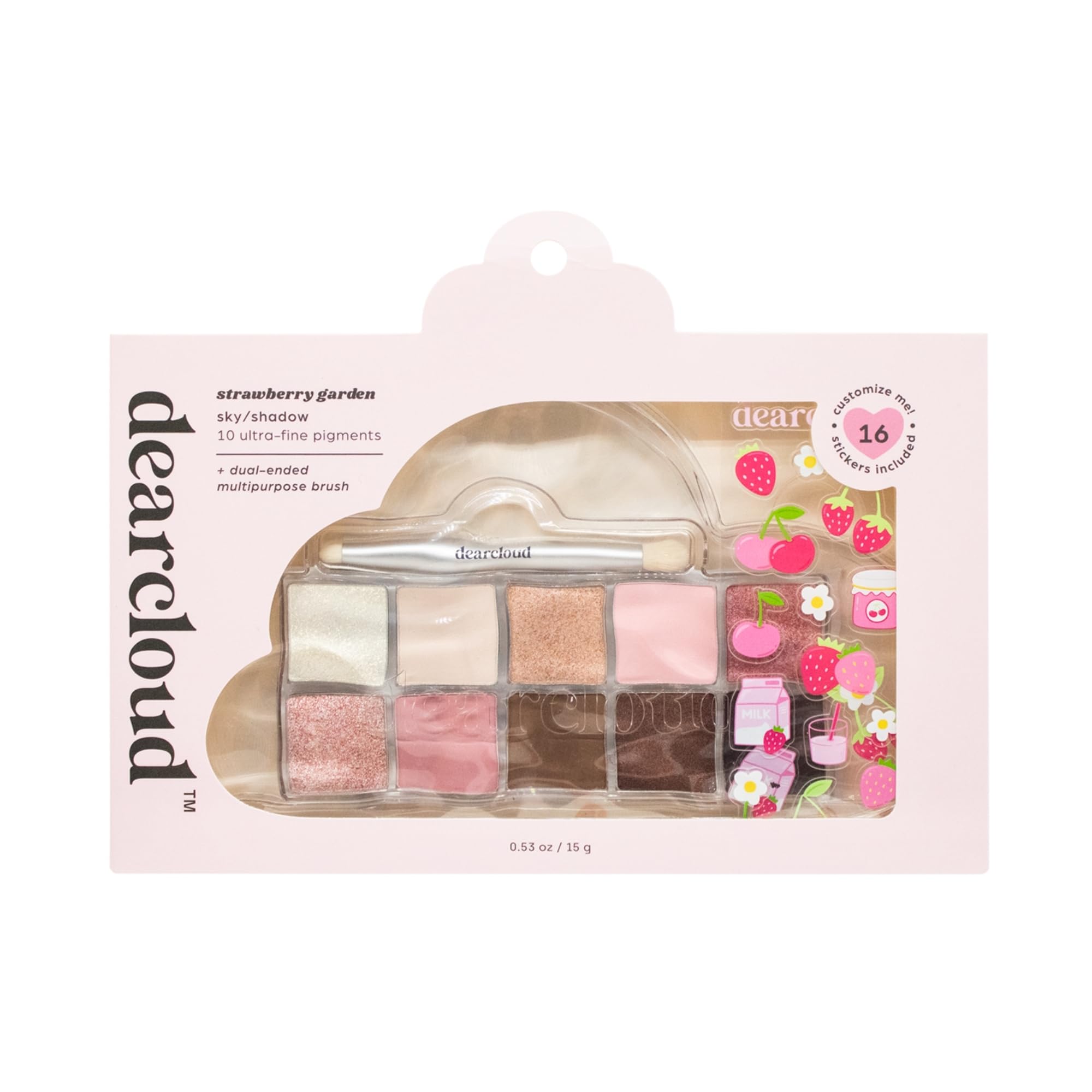 dearcloud Sky Shadow Strawberry Garden Eye Shadow Palette – 10 Ultra-Fine Pigments + Dual-Ended Brush