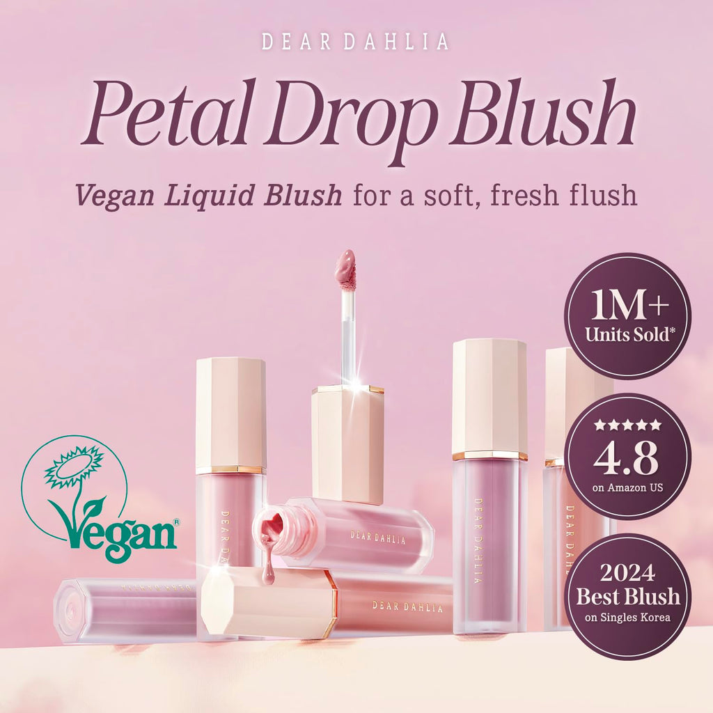 DEAR DAHLIA Petal Drop Blush Glory – Watercolor Finish, Buildable Color, All-Day Hydration, Vegan Korean Beauty