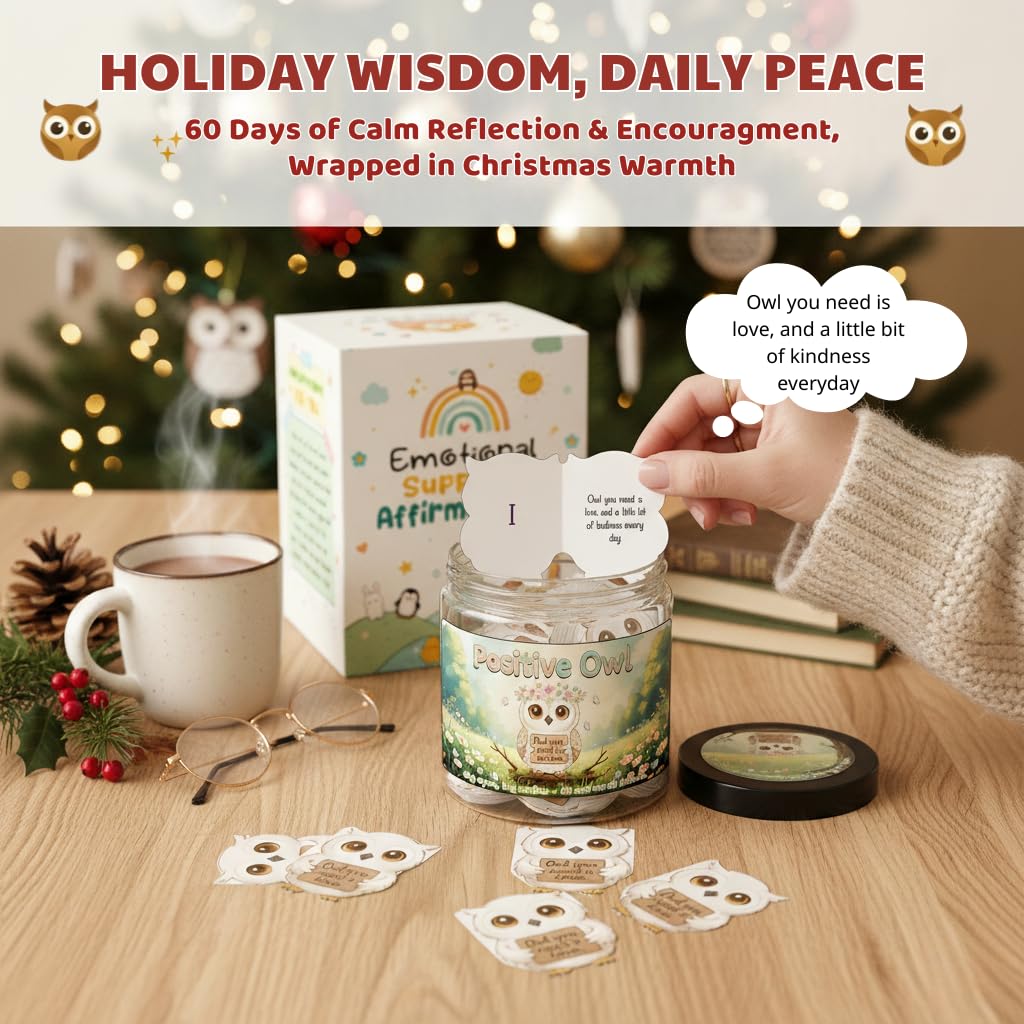 DEARMINE Positive Owl Jar with 60 Affirmation Cards – Daily Encouragement & Emotional Support for Women