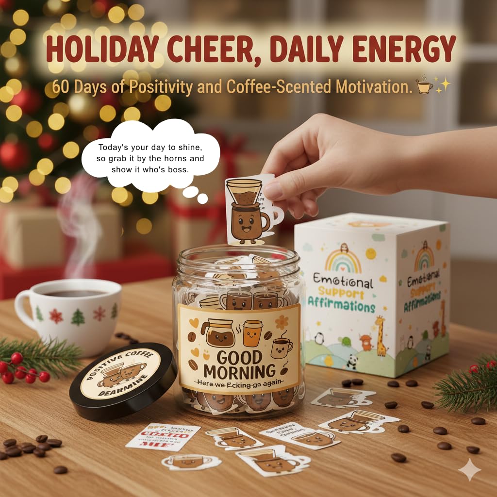 DEARMINE Positive Coffee Jar with 60 Affirmation Cards – Gift for Coffee Lovers