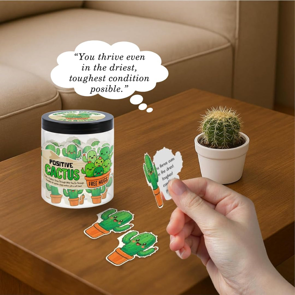DEARMINE Positive Cactus Jar — 60 Daily Affirmations for Daily Motivation & Desk Decor