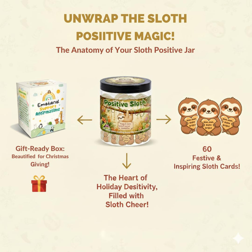DEARMINE Positive Sloth Jar with 60 Affirmation Cards – Mindfulness Gift & Desk Decor