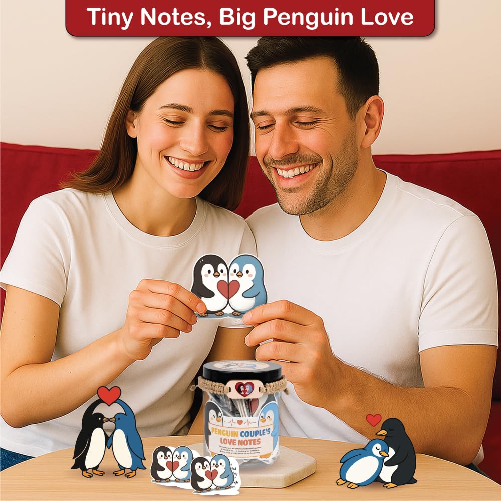 DEARMINE 60 Love Notes for Him & Her — Penguin Couple Long-Distance Gift Jar