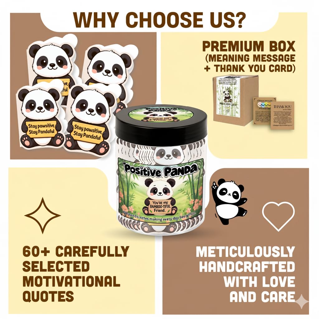 DEARMINE Positive Panda Jar with 60 Daily Affirmation Cards | Panda Gift for Women & Teens
