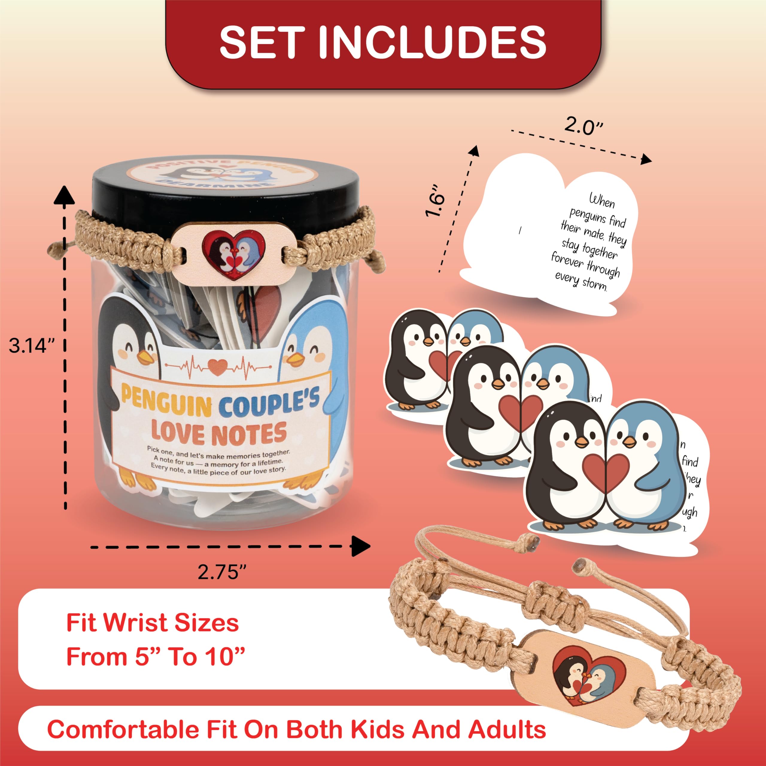 DEARMINE 60 Love Notes for Him & Her — Penguin Couple Long-Distance Gift Jar