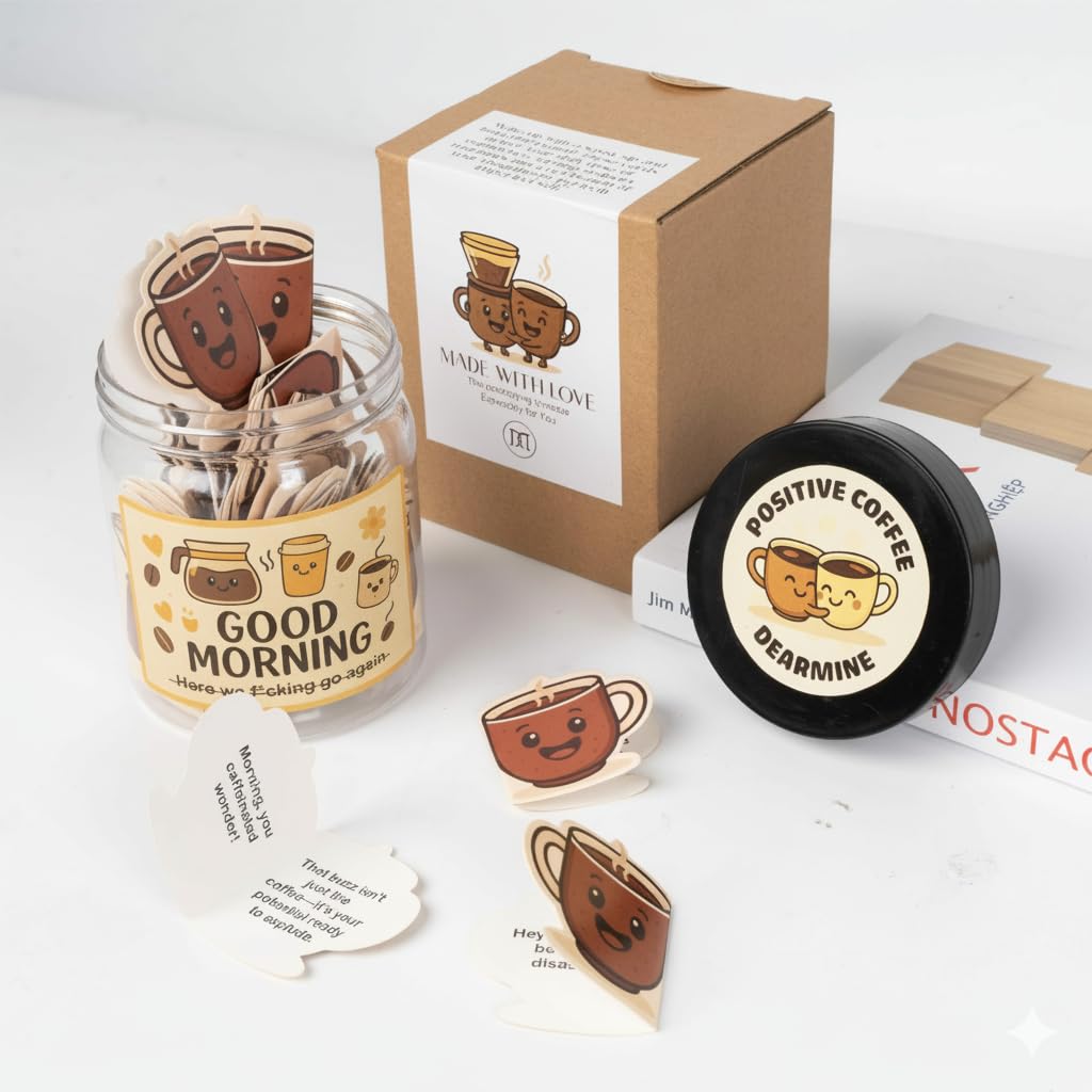 DEARMINE Positive Coffee Jar with 60 Affirmation Cards – Gift for Coffee Lovers