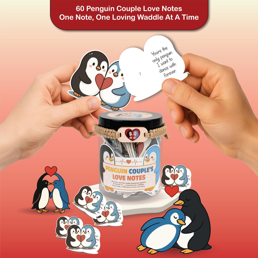 DEARMINE 60 Love Notes for Him & Her — Penguin Couple Long-Distance Gift Jar