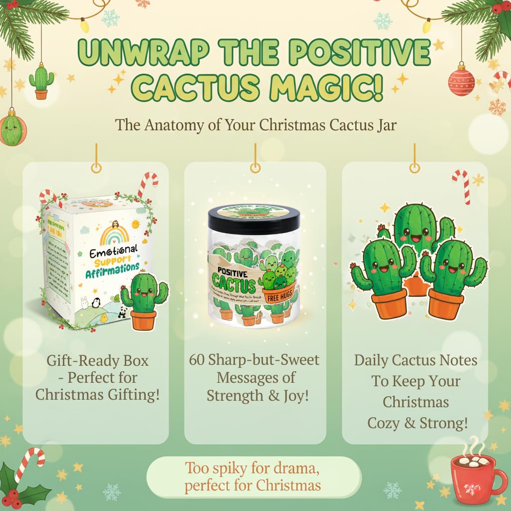 DEARMINE Positive Cactus Jar — 60 Daily Affirmations for Daily Motivation & Desk Decor