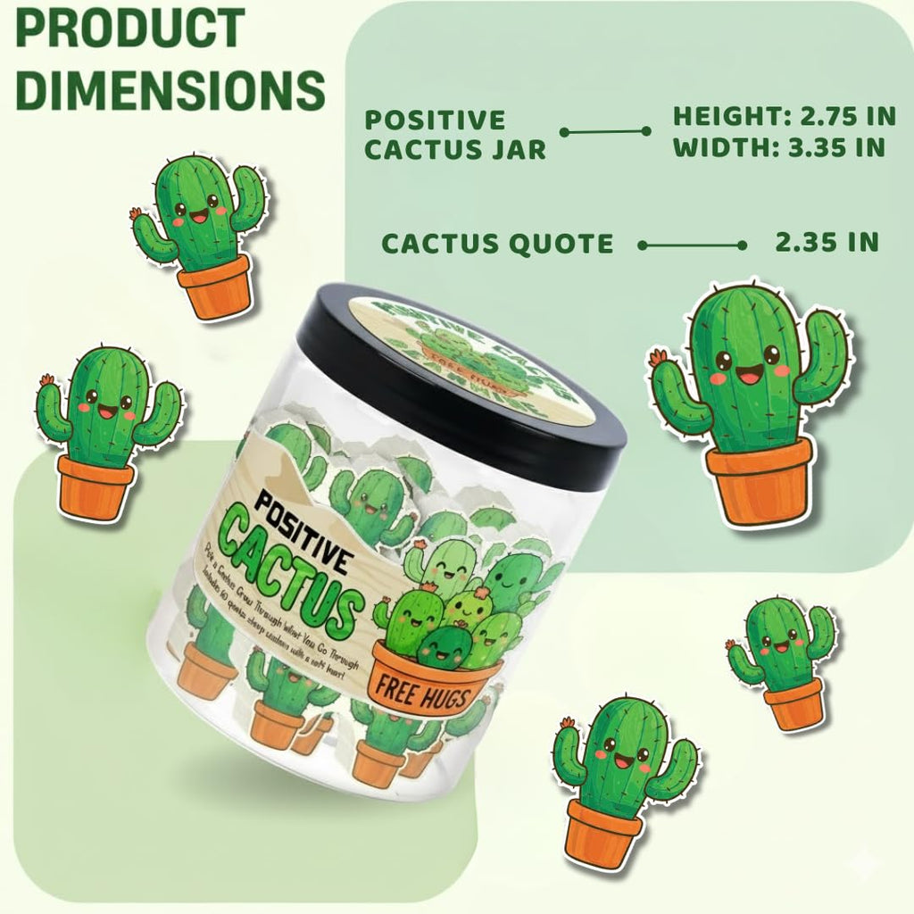 DEARMINE Positive Cactus Jar — 60 Daily Affirmations for Daily Motivation & Desk Decor
