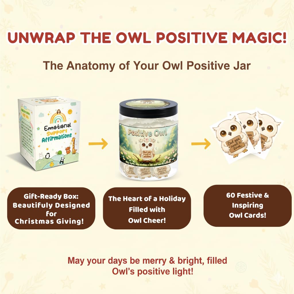 DEARMINE Positive Owl Jar with 60 Affirmation Cards – Daily Encouragement & Emotional Support for Women