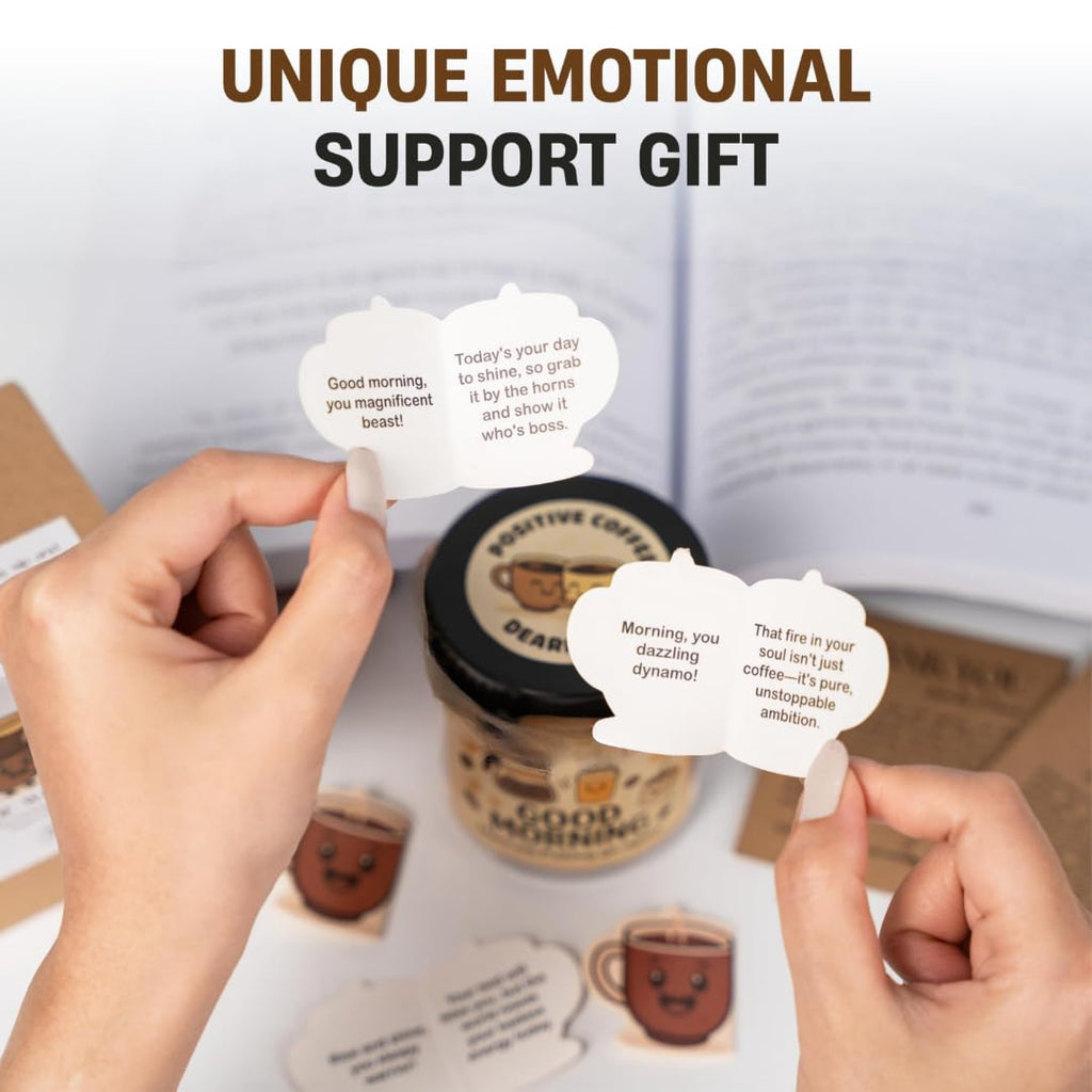 DEARMINE Positive Coffee Jar with 60 Affirmation Cards – Gift for Coffee Lovers