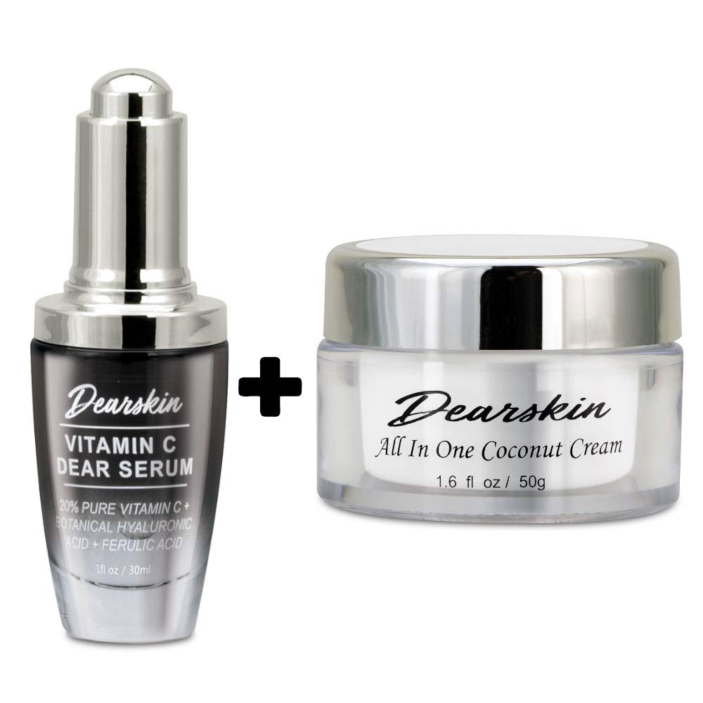 Dearskin Vitamin C Dear Serum + All In One Coconut Cream Set – 20% Vitamin C Serum, Hyaluronic Acid, Vitamin E, Coconut Oil Day & Night