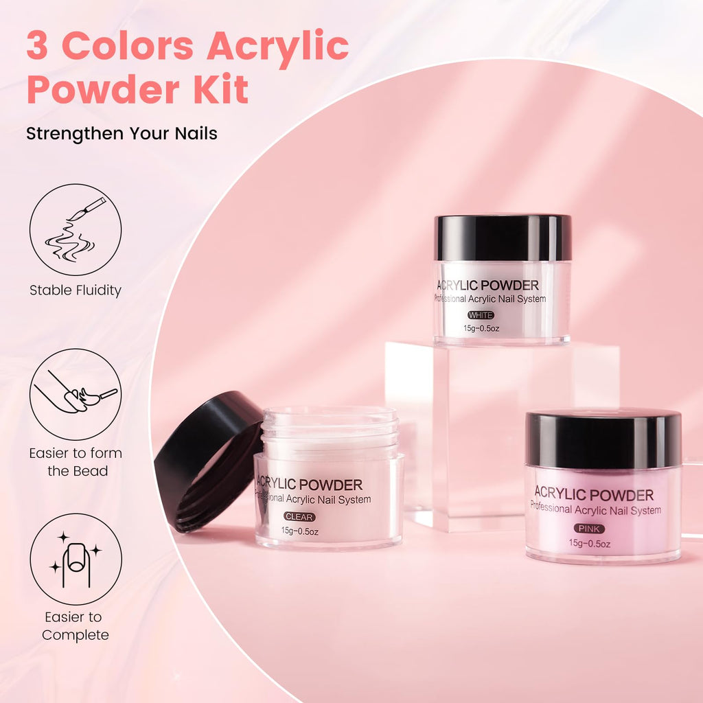 Deciniee Nail Kit for Beginners — All-in-One Acrylic Powder & Liquid Set (Pink)