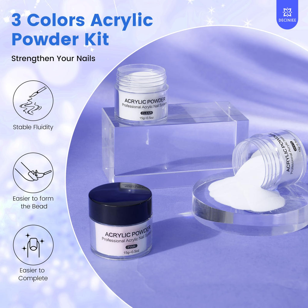 Deciniee Nail Kit for Beginners – All-in-One Acrylic Set with UV Light, Practice Fingers & Makeup Bag | Home Salon