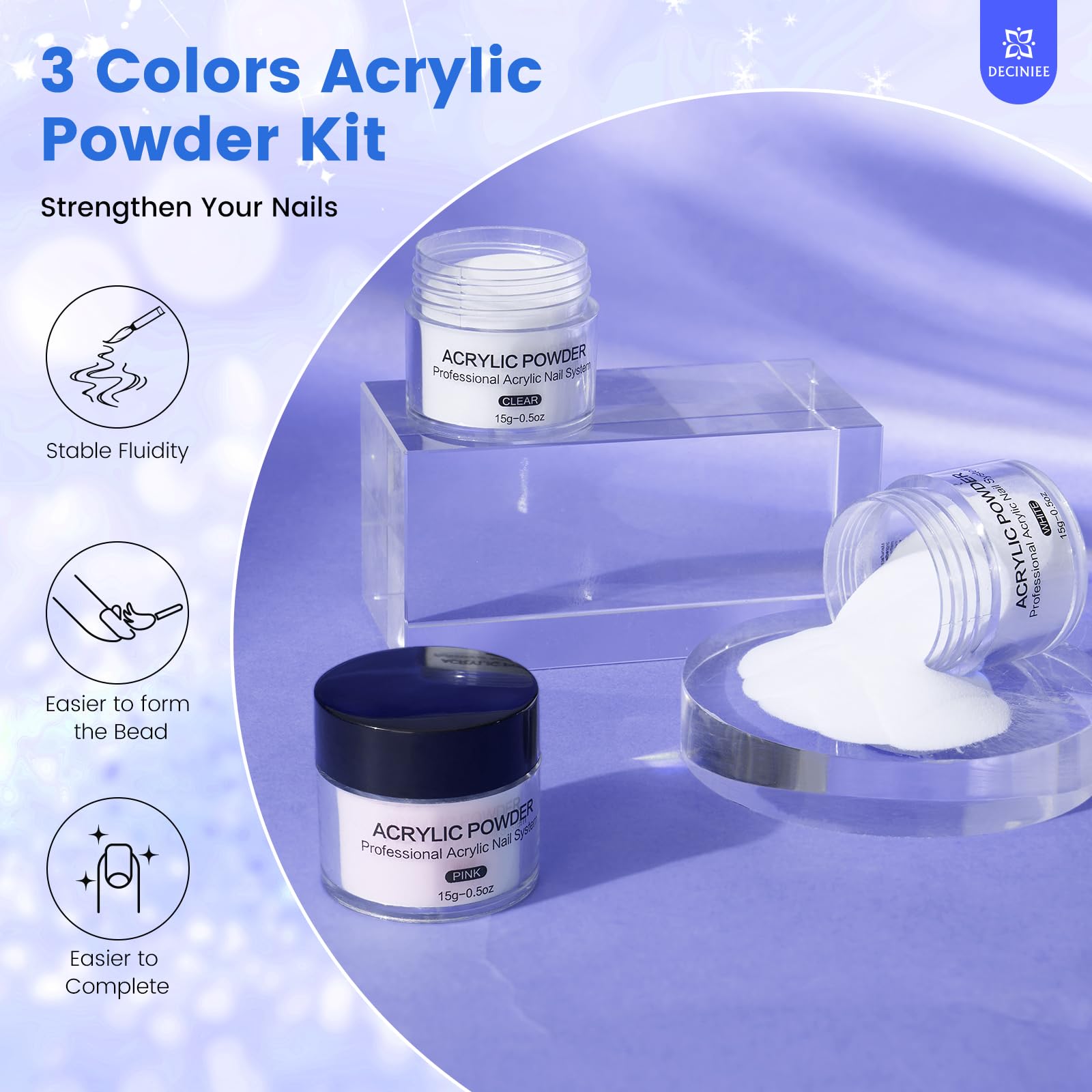 Deciniee Nail Kit for Beginners – All-in-One Acrylic Set with UV Light, Practice Fingers & Makeup Bag | Home Salon