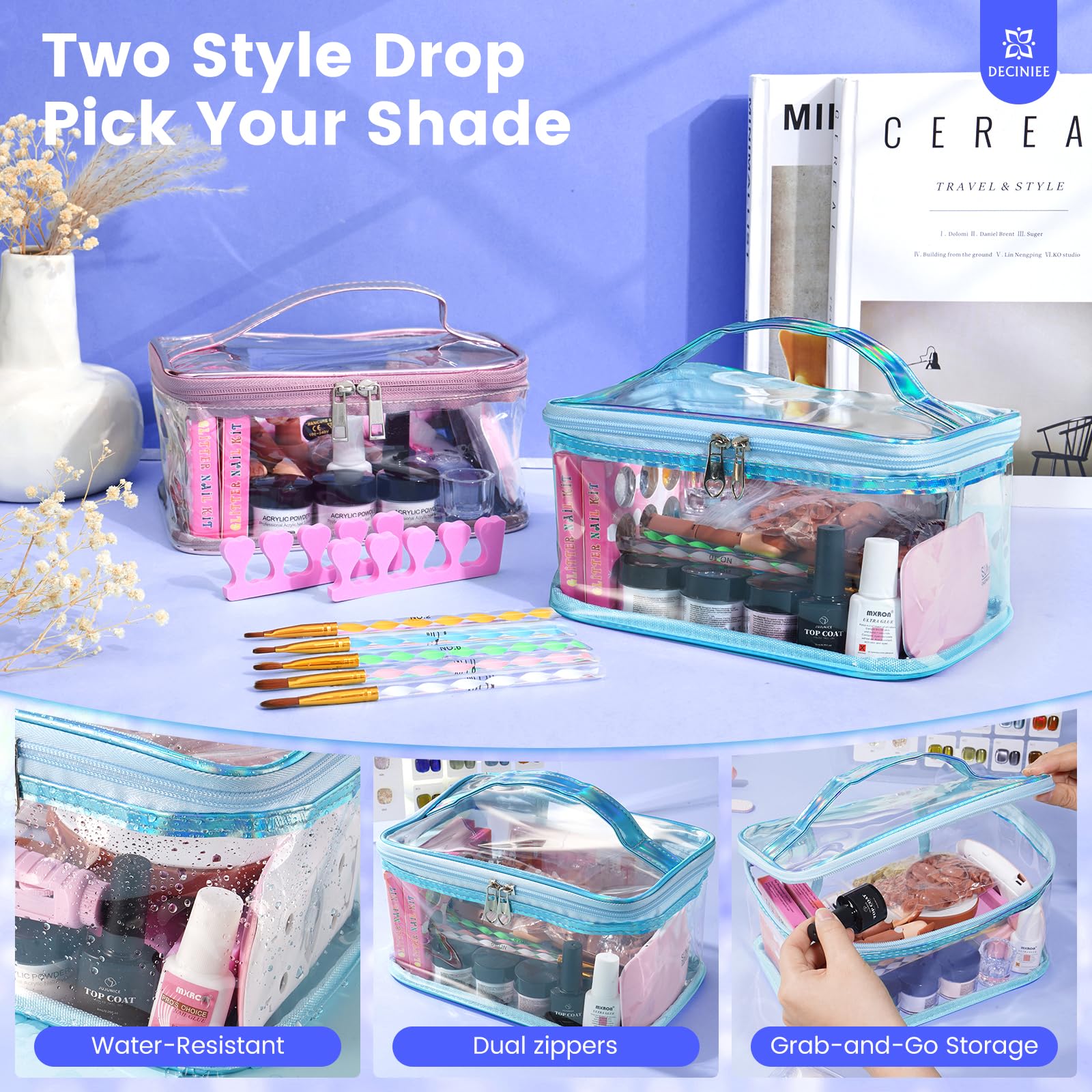 Deciniee Nail Kit for Beginners – All-in-One Acrylic Set with UV Light, Practice Fingers & Makeup Bag | Home Salon