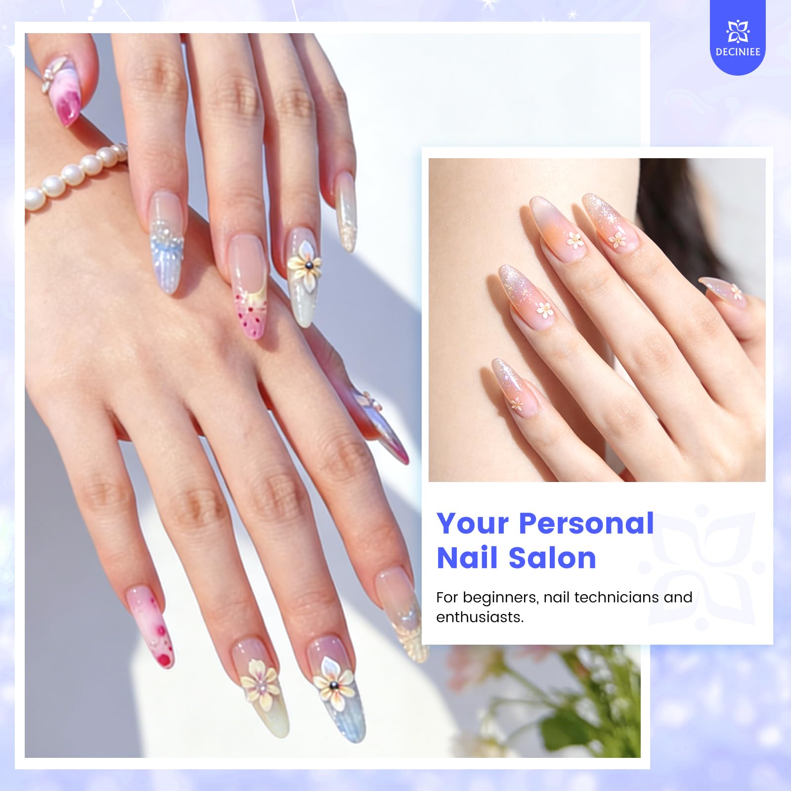 Deciniee Nail Kit for Beginners – All-in-One Acrylic Set with UV Light, Practice Fingers & Makeup Bag | Home Salon