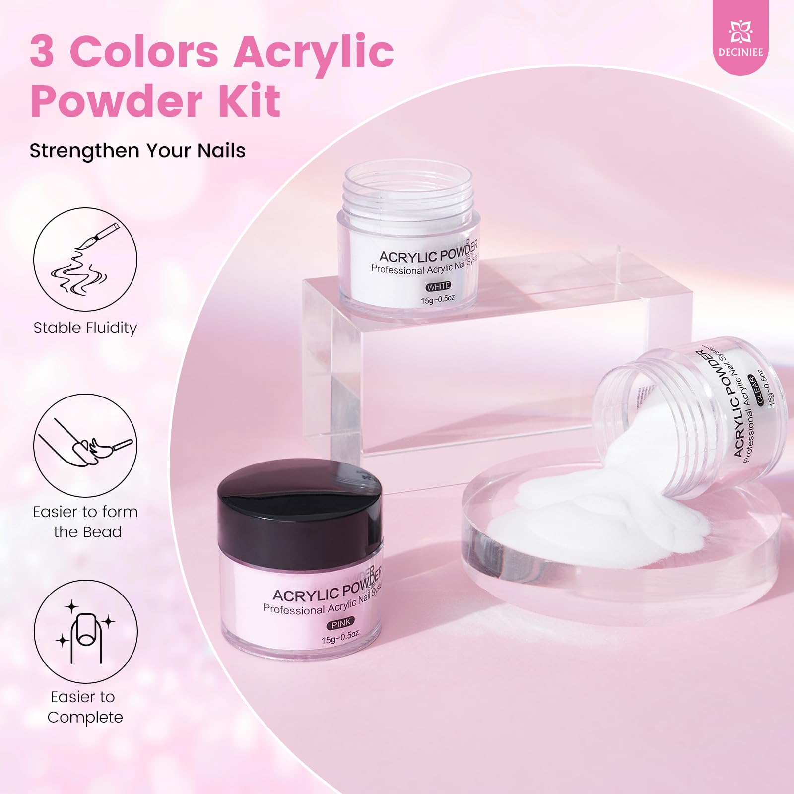 Deciniee Nail Kit for Beginners – All-in-One Acrylic Powder & Liquid Set with UV Light (Pink)
