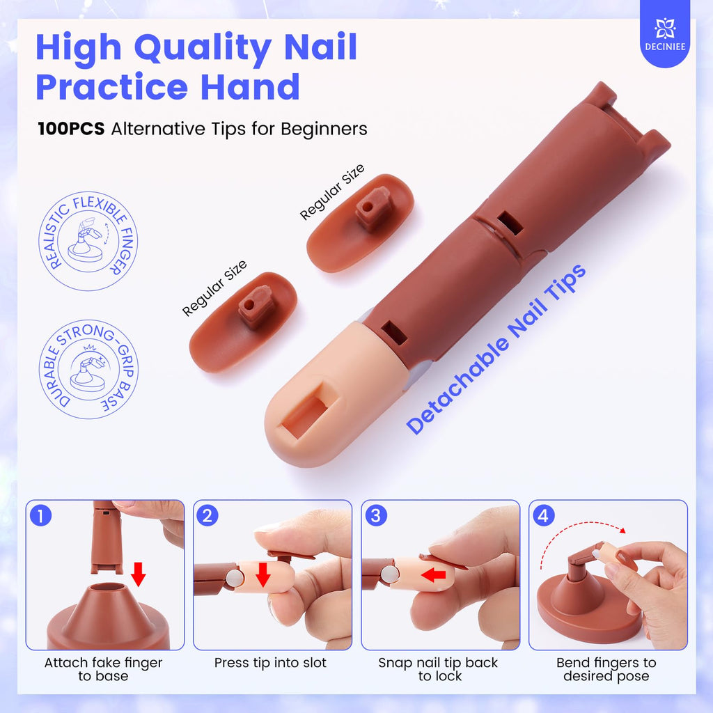 Deciniee Nail Kit for Beginners – All-in-One Acrylic Set with UV Light, Practice Fingers & Makeup Bag | Home Salon