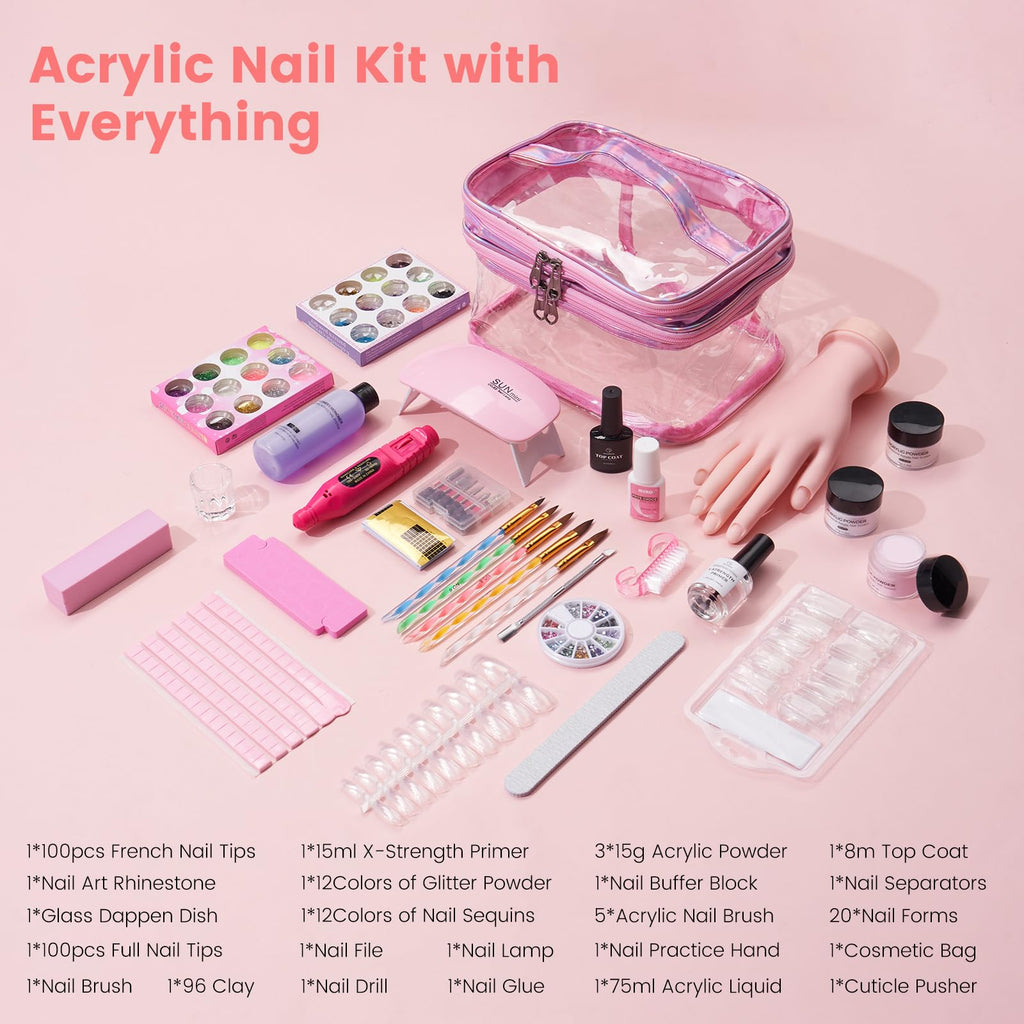 Deciniee Nail Kit for Beginners — All-in-One Acrylic Powder & Liquid Set (Pink)