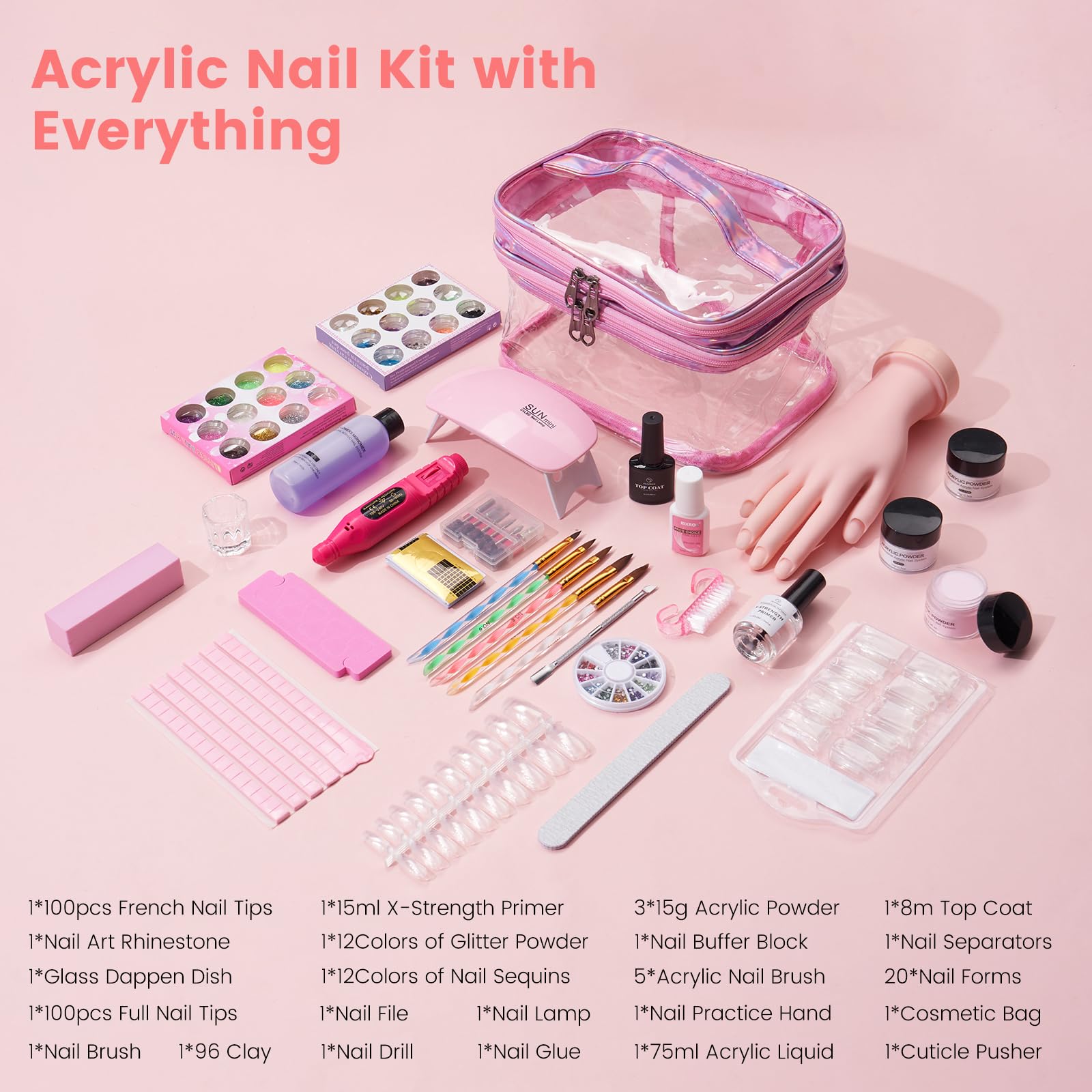 Deciniee Nail Kit for Beginners — All-in-One Acrylic Powder & Liquid Set (Pink)