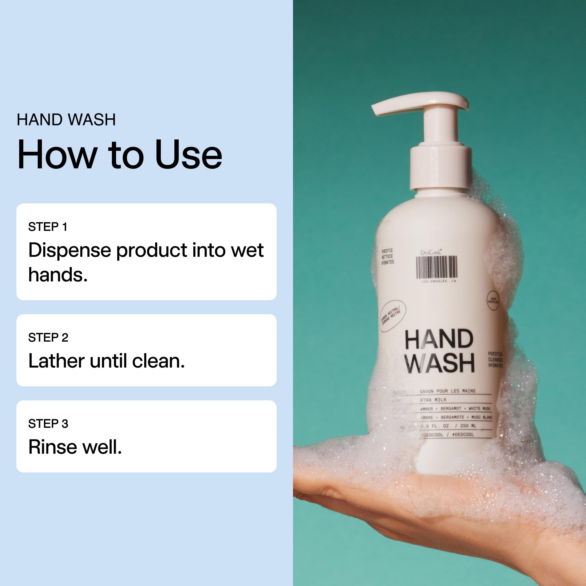 DedCool Xtra Milk Hand Wash | Moisturizing, Vegan Cleanser with Squalane & Aloe | 8.5 fl oz