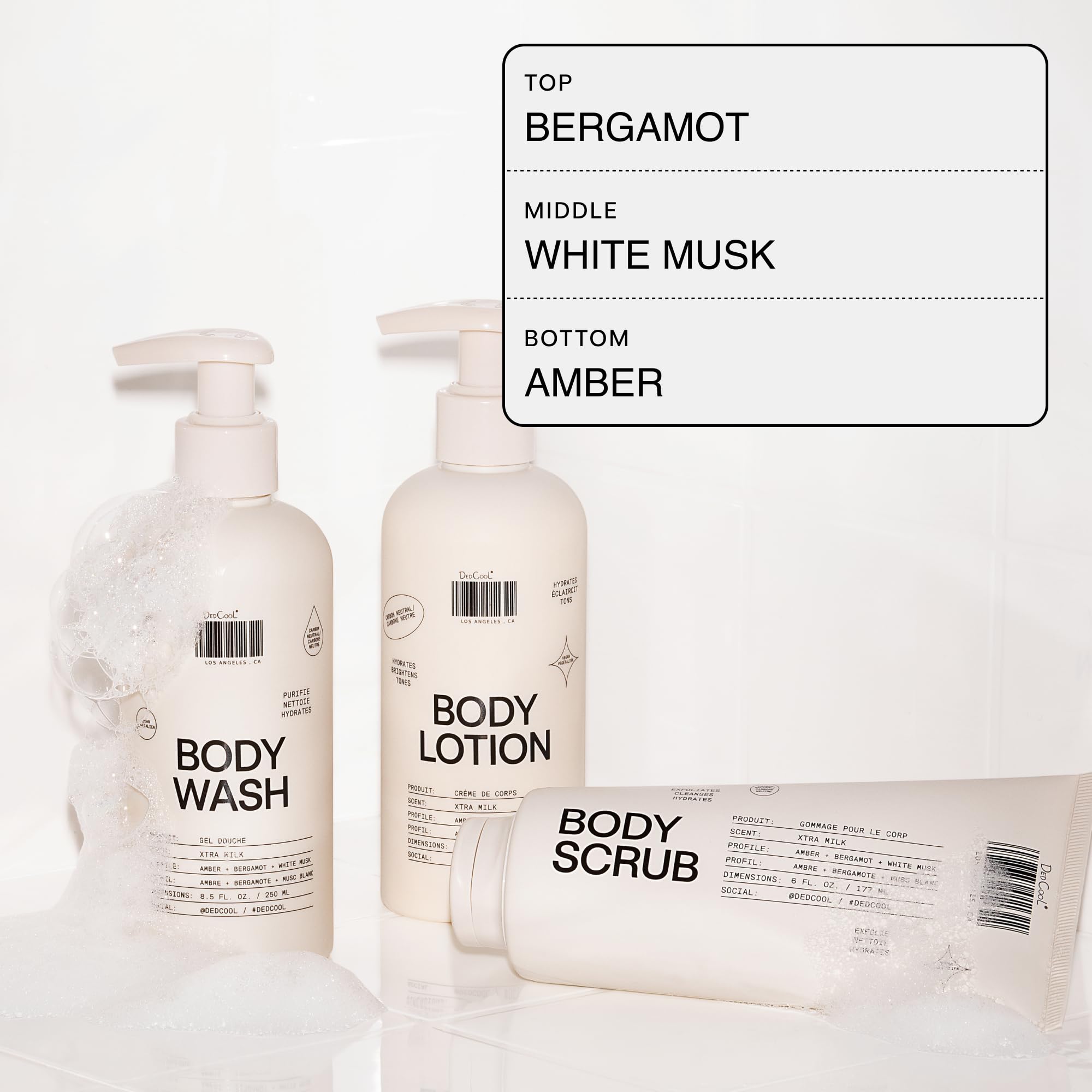 DedCool Body Wash Xtra Milk – Moisturizing Vegan Cleanser with Shea Butter, Aloe & Snow Mushroom | Bergamot, White Musk & Amber Scent | 8.5 fl oz