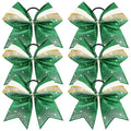 DEEKA 6-Pack 7-Inch Glitter Cheer Bows with Rhinestones — Green, Gold & White