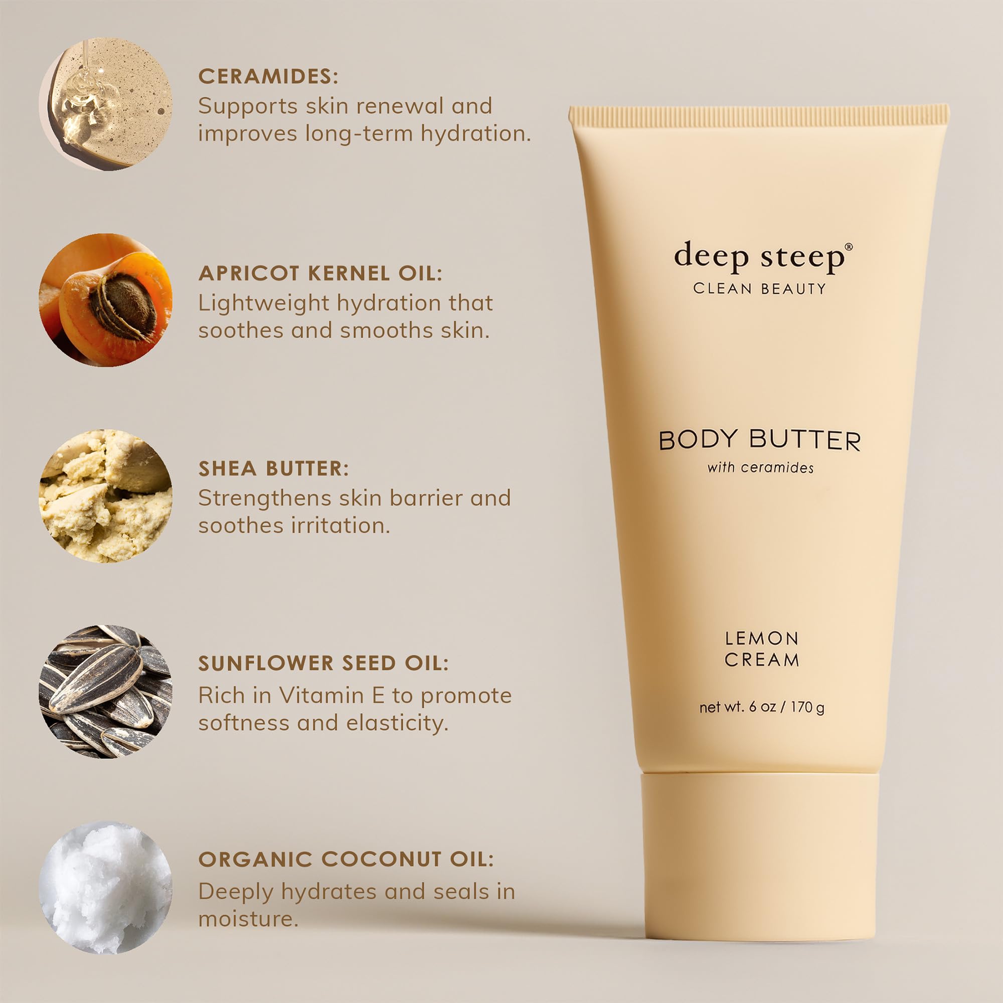 Deep Steep Body Butter Vanilla Coconut – 6 oz Rich Moisturizer with Ceramides, Coconut & Argan Oils, Aloe Vera | Vegan Clean Beauty