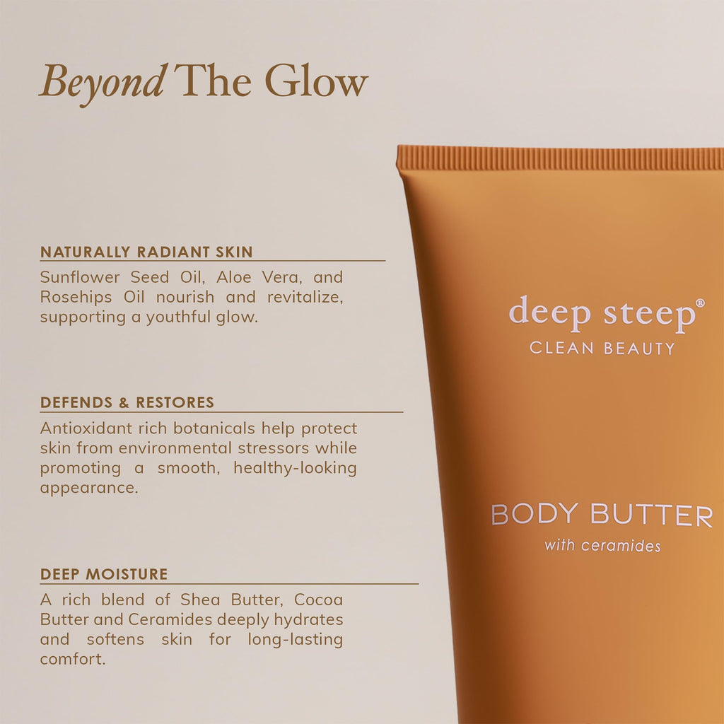 Deep Steep Body Butter Vanilla Coconut – 6 oz Rich Moisturizer with Ceramides, Coconut & Argan Oils, Aloe Vera | Vegan Clean Beauty
