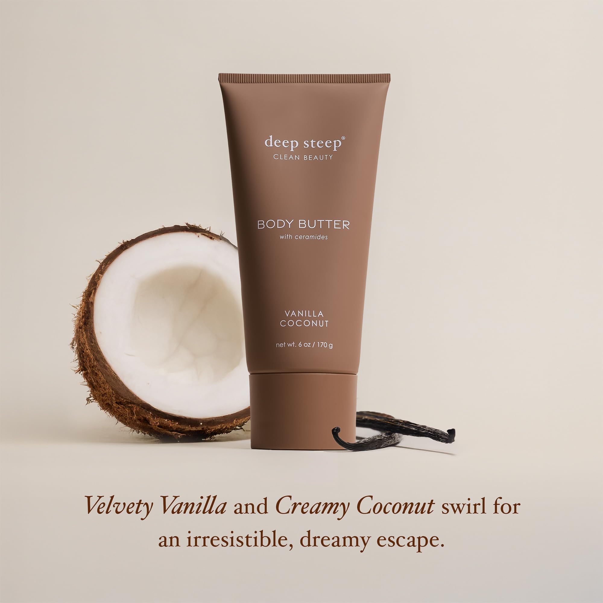 Deep Steep Body Butter Vanilla Coconut – 6 oz Rich Moisturizer with Ceramides, Coconut & Argan Oils, Aloe Vera | Vegan Clean Beauty