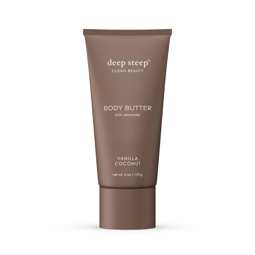 Deep Steep Body Butter Vanilla Coconut – 6 oz Rich Moisturizer with Ceramides, Coconut & Argan Oils, Aloe Vera | Vegan Clean Beauty
