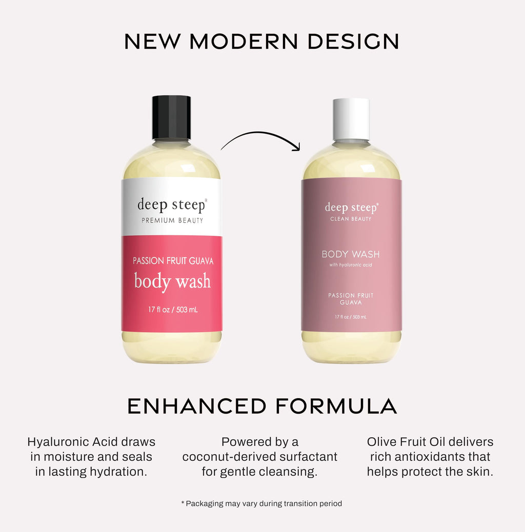 Deep Steep Passion Fruit Guava Body Wash – Hydrating Gel with Hyaluronic Acid & Shea Butter (17 oz) | Vegan