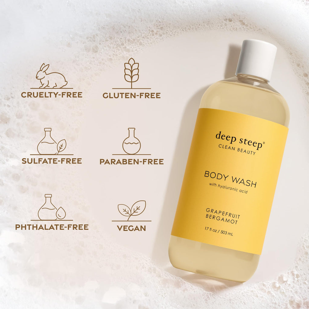 Deep Steep Passion Fruit Guava Body Wash – Hydrating Gel with Hyaluronic Acid & Shea Butter (17 oz) | Vegan
