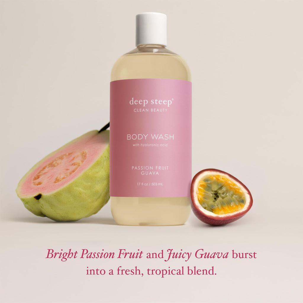 Deep Steep Passion Fruit Guava Body Wash – Hydrating Gel with Hyaluronic Acid & Shea Butter (17 oz) | Vegan