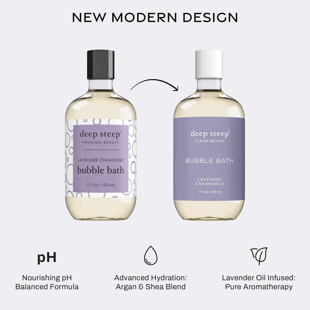 Deep Steep Bubble Bath Lavender Chamomile – Hypoallergenic, Clinically Tested Soak with Shea Butter & Argan Oil – Sulfate-Free