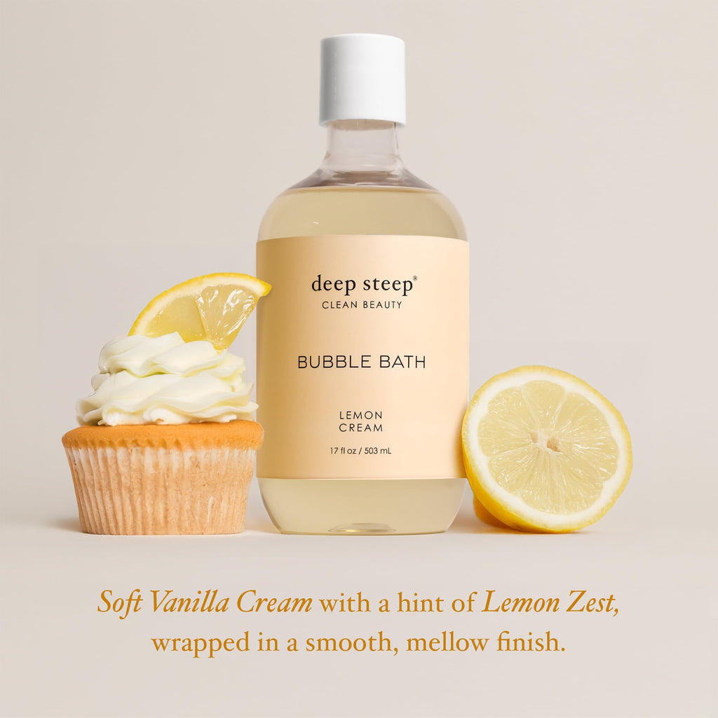 Deep Steep Bubble Bath Lemon Cream 17 oz x2 | Hypoallergenic, Sulfate-Free Soak with Shea Butter & Argan Oil