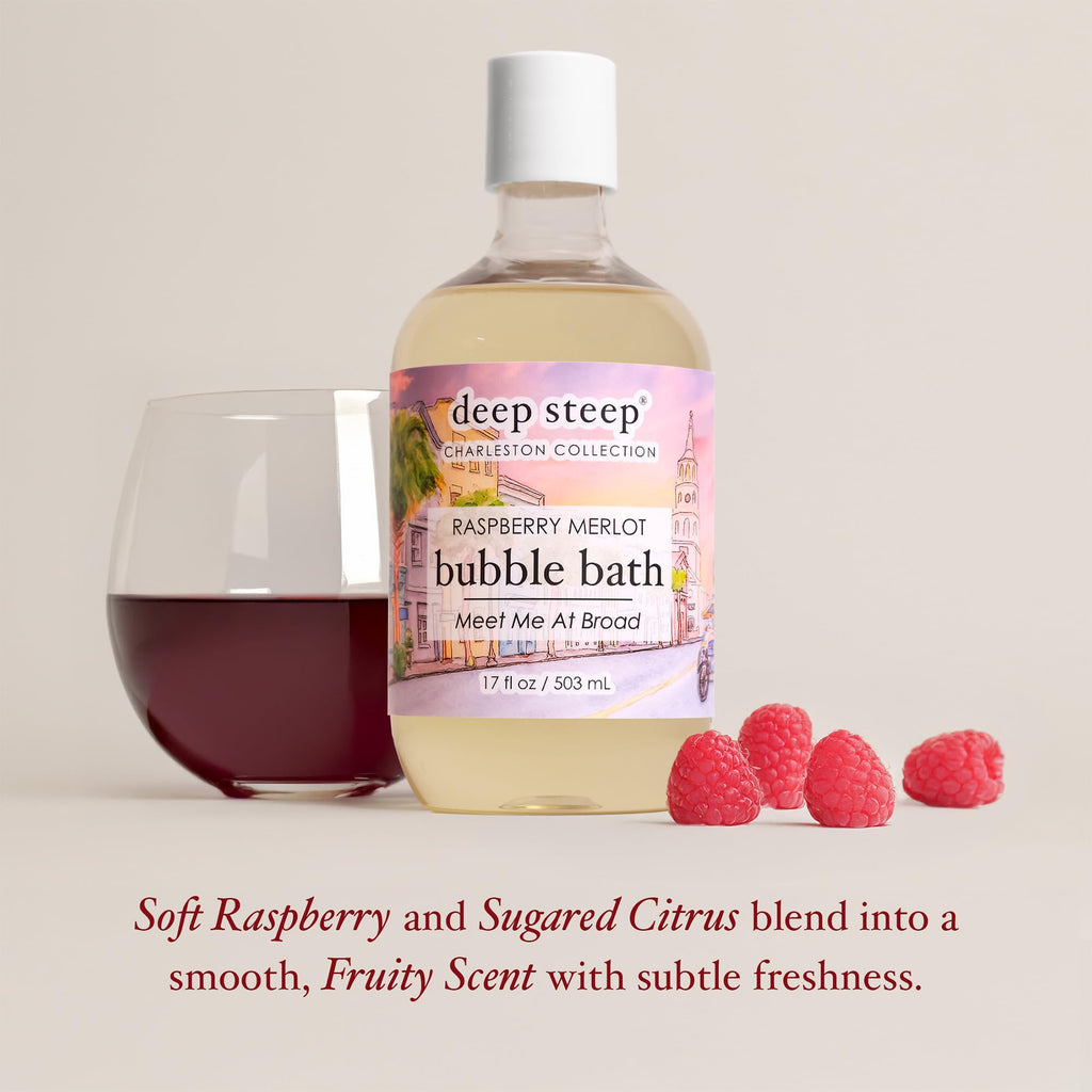 Deep Steep Bubble Bath Raspberry Merlot 17 oz Pack of 2 – Hypoallergenic, Sulfate-Free