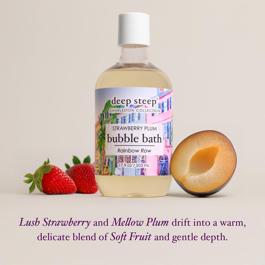 Deep Steep Bubble Bath Strawberry Plum 17 oz – Hypoallergenic, Sulfate-Free Soothing Soak with Shea Butter & Argan Oil
