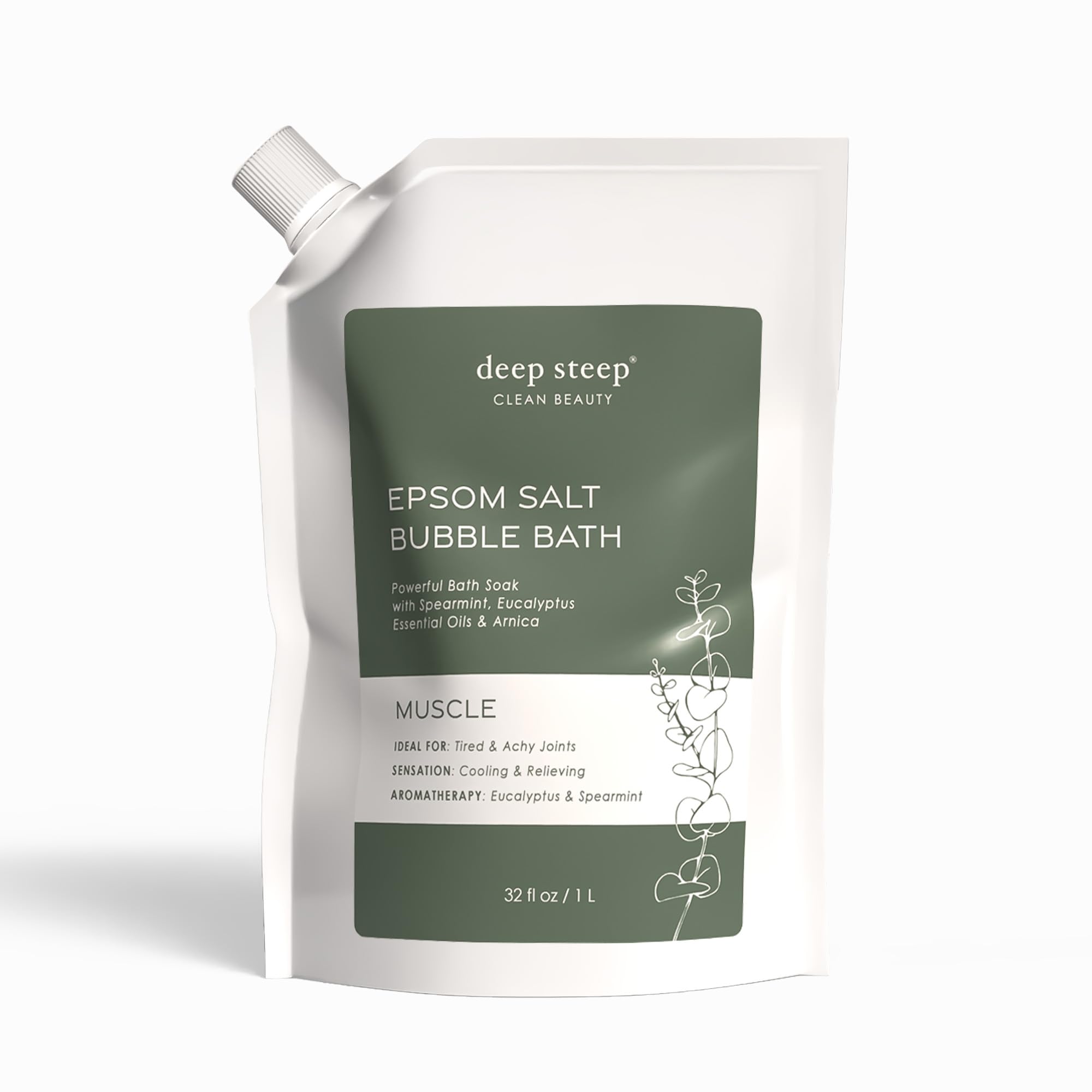Deep Steep Epsom Salt Bubble Bath – Muscle Soak with Arnica, Ashwagandha & Essential Oils (32 oz)