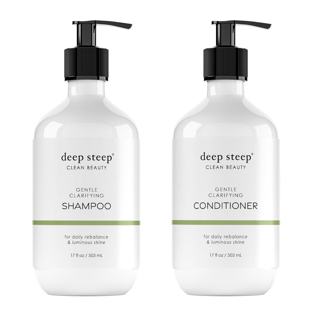 Deep Steep Gentle Clarifying Shampoo & Conditioner – Tea Tree, Peppermint, Aloe | Sulfate-Free & Vegan