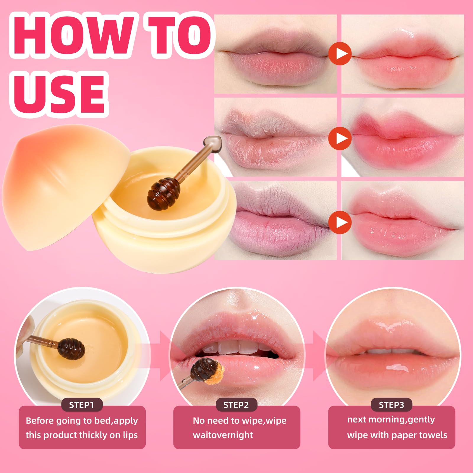 Deepmind 6-Piece Mini Bee Lip Mask Set – Overnight Lip Treatment with Strawberry, Lemon, Peach & Cherry