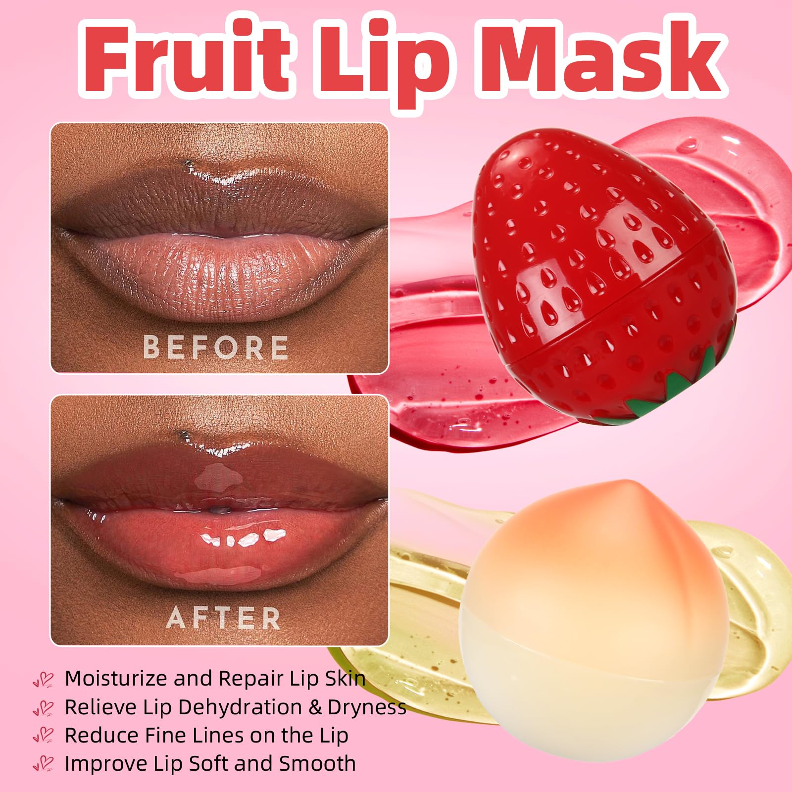 Deepmind 6-Piece Mini Bee Lip Mask Set – Overnight Lip Treatment with Strawberry, Lemon, Peach & Cherry