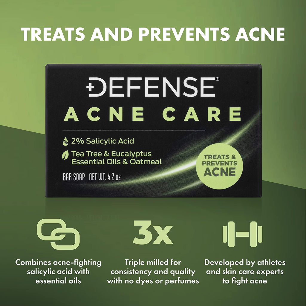 Defense Acne Care Bar Soap 4.2oz – 2% Salicylic Acid, Tea Tree & Eucalyptus, Oatmeal