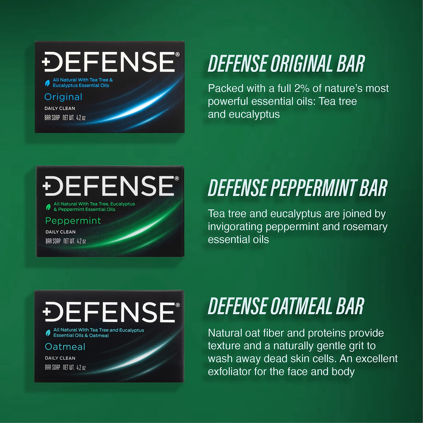 Defense Soap 12pk Peppermint Bar Soap for Men — All-Natural Tea Tree & Eucalyptus Oils