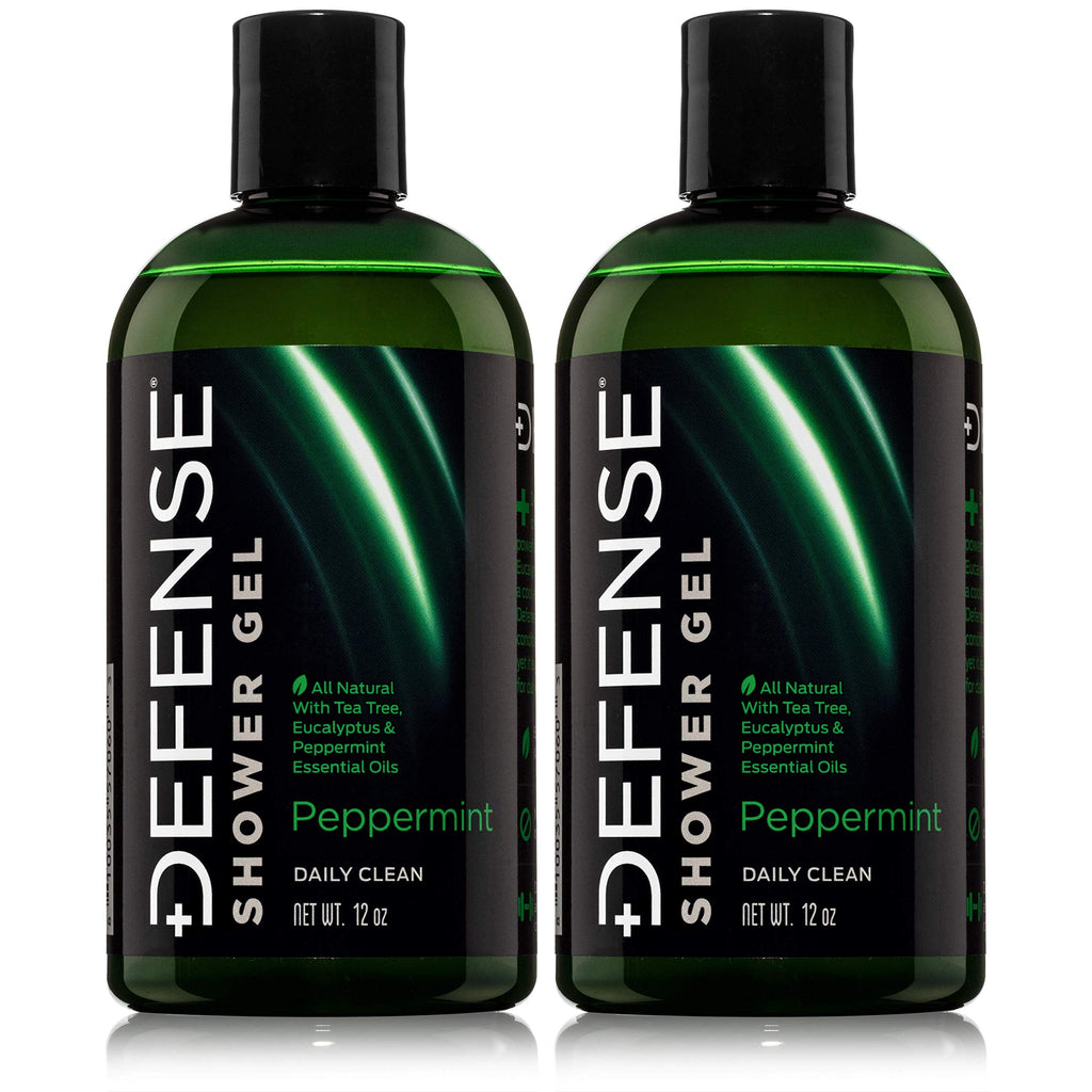 Defense Soap Peppermint Tea Tree Body Wash | All-Natural Athlete Shower Soap | Odor Control & Skin Support | 12 oz Pack of 2